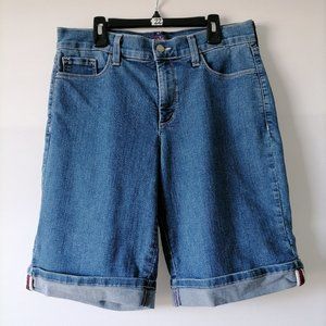 NYDJ Women's Blue Denim Mid Rise Pull-On Shorts with Roll Cuff Size 6